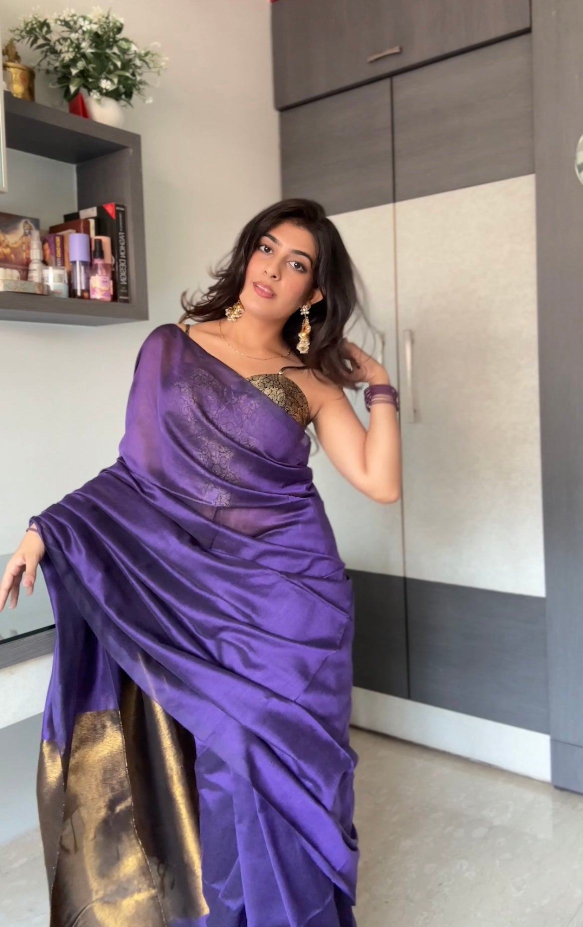 KHADI BRONZE GLOW VIOLET KHADI SAREE WITH BRONZE TONED PALLU